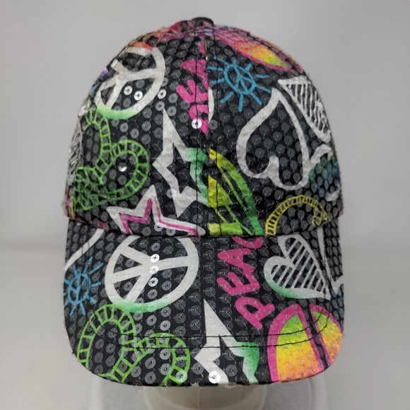 Justice Accessories - Y2K Justice Girl's Peace Love Rainbow Sequin Hat Graffiti Print Adjustable Cap